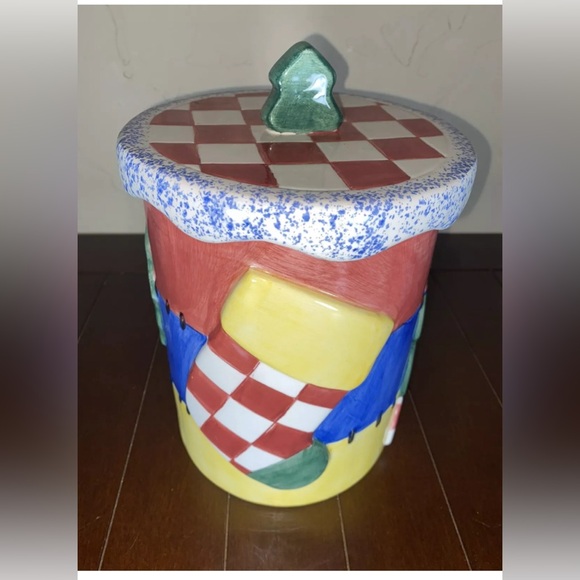 Vintage Lg Christmas Cookie Jar Tree Wreath  Hand Painted Ceramic LOTUS 1995 - Picture 3 of 8